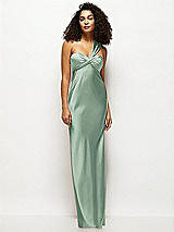 Front View Thumbnail - Seagrass Satin Twist Bandeau One-Shoulder Bias Maxi Dress