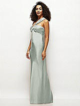 Side View Thumbnail - Willow Green Satin Twist Bandeau One-Shoulder Bias Maxi Dress