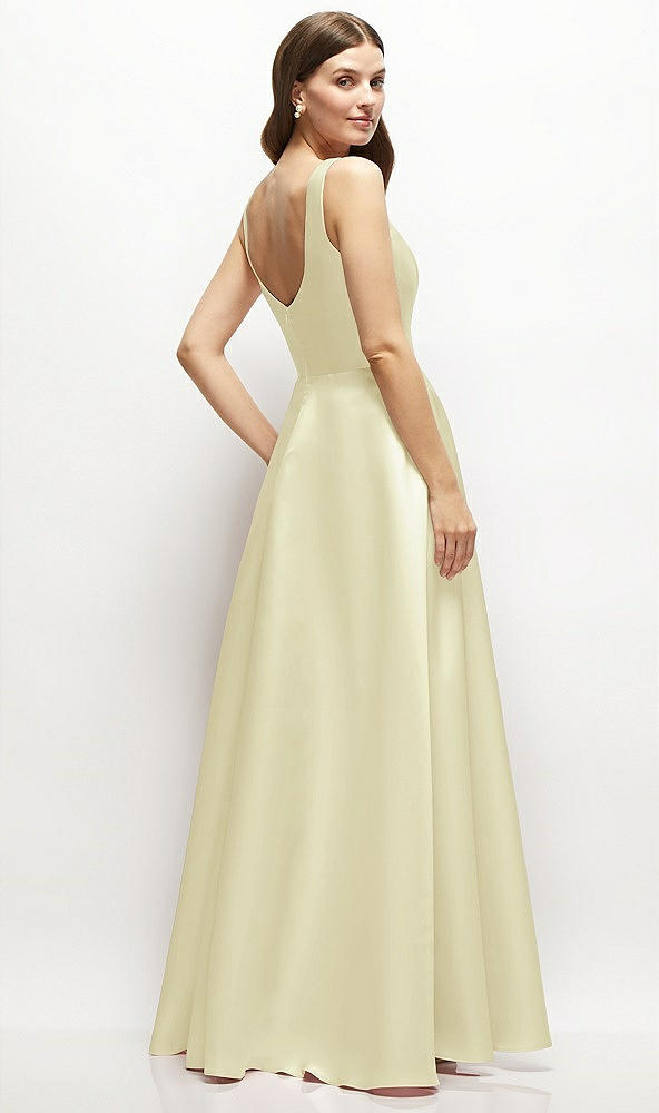 Back View - Butter Yellow Square-Neck Satin Maxi Dress with Full Skirt