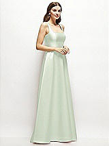 Side View Thumbnail - Mint Green Square-Neck Satin Maxi Dress with Full Skirt
