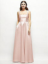 Front View Thumbnail - Blush Square-Neck Satin Maxi Dress with Full Skirt