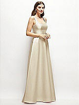 Side View Thumbnail - Champagne Square-Neck Satin Maxi Dress with Full Skirt