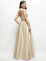 Rear View Thumbnail - Champagne Square-Neck Satin Maxi Dress with Full Skirt