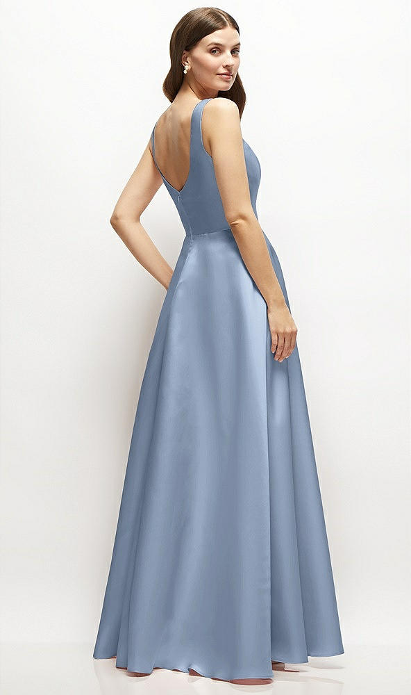 Back View - Cloudy Square-Neck Satin Maxi Dress with Full Skirt