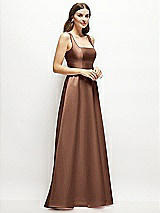Side View Thumbnail - Cognac Square-Neck Satin Maxi Dress with Full Skirt