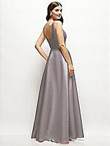 Rear View Thumbnail - Cashmere Gray Square-Neck Satin Maxi Dress with Full Skirt