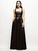 Front View Thumbnail - Espresso Square-Neck Satin Maxi Dress with Full Skirt