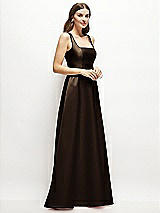 Side View Thumbnail - Espresso Square-Neck Satin Maxi Dress with Full Skirt