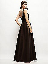 Rear View Thumbnail - Espresso Square-Neck Satin Maxi Dress with Full Skirt