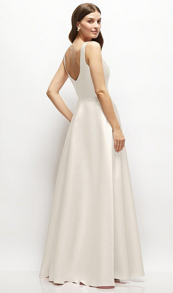 Back View - Ivory Square-Neck Satin Maxi Dress with Full Skirt