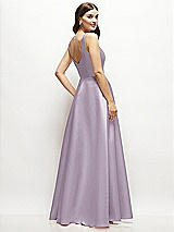 Rear View Thumbnail - Lilac Haze Square-Neck Satin Maxi Dress with Full Skirt