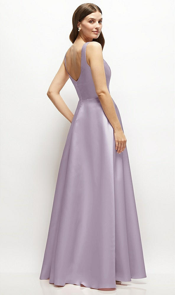 Back View - Lilac Haze Square-Neck Satin Maxi Dress with Full Skirt