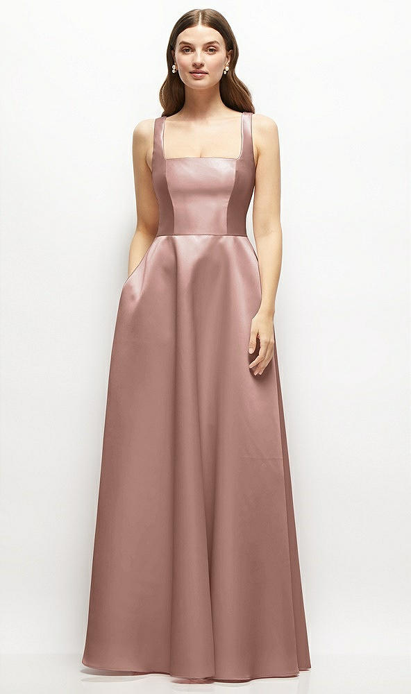 Front View - Neu Nude Square-Neck Satin Maxi Dress with Full Skirt