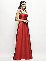 Side View Thumbnail - Poppy Red Square-Neck Satin Maxi Dress with Full Skirt