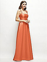 Side View Thumbnail - Portofino Orange Square-Neck Satin Maxi Dress with Full Skirt