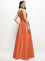 Rear View Thumbnail - Portofino Orange Square-Neck Satin Maxi Dress with Full Skirt