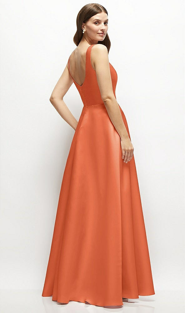 Back View - Portofino Orange Square-Neck Satin Maxi Dress with Full Skirt