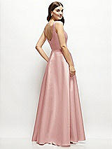 Rear View Thumbnail - Rose Square-Neck Satin Maxi Dress with Full Skirt