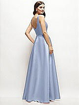 Rear View Thumbnail - Sky Blue Square-Neck Satin Maxi Dress with Full Skirt