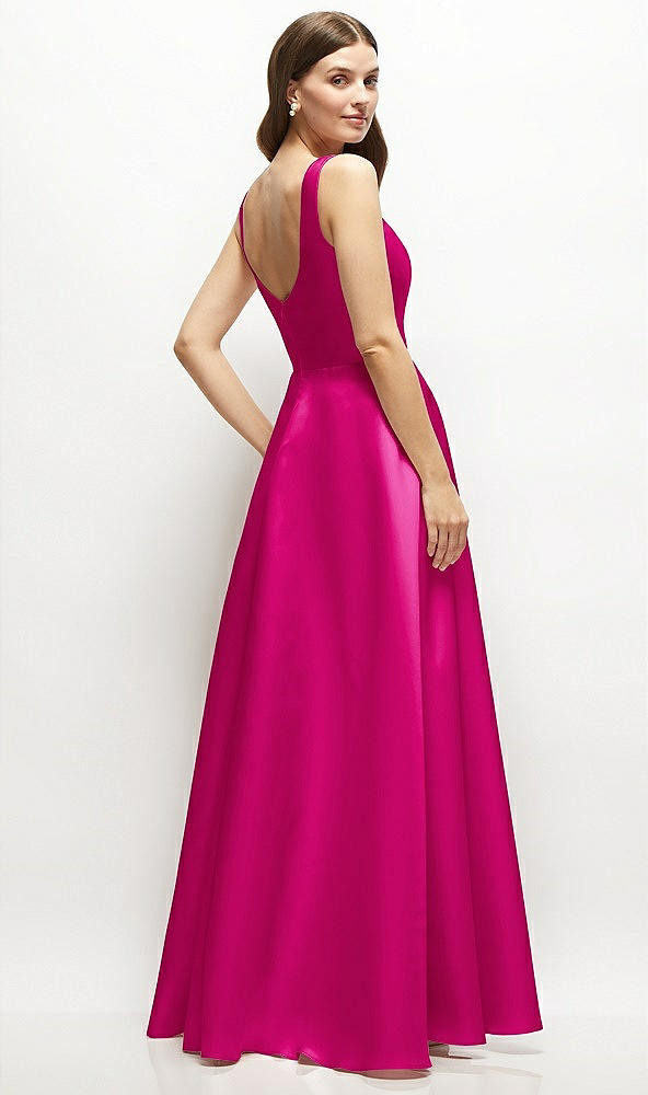 Back View - Think Pink Square-Neck Satin Maxi Dress with Full Skirt