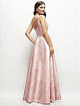 Rear View Thumbnail - Bow And Blossom Print Floral Square-Neck Satin Maxi Dress with Full Skirt