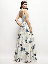 Rear View Thumbnail - Inkwash Blue Floral Floral Square-Neck Satin Maxi Dress with Full Skirt
