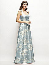 Side View Thumbnail - Porcelain Blue Seraphina Floral Floral Square-Neck Satin Maxi Dress with Full Skirt