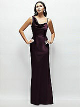 Front View Thumbnail - Deep Plum One-Shoulder Draped Cowl A-Line Satin Maxi Dress