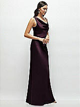 Side View Thumbnail - Deep Plum One-Shoulder Draped Cowl A-Line Satin Maxi Dress