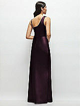 Rear View Thumbnail - Deep Plum One-Shoulder Draped Cowl A-Line Satin Maxi Dress