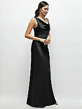 Side View Thumbnail - Black One-Shoulder Draped Cowl A-Line Satin Maxi Dress