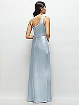 Rear View Thumbnail - Mist One-Shoulder Draped Cowl A-Line Satin Maxi Dress