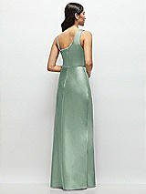 Rear View Thumbnail - Seagrass One-Shoulder Draped Cowl A-Line Satin Maxi Dress