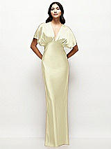 Front View Thumbnail - Butter Yellow Plunge Neck Kimono Sleeve Satin Bias Maxi Dress