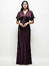 Alt View 1 Thumbnail - Deep Plum Plunge Neck Kimono Sleeve Satin Bias Maxi Dress