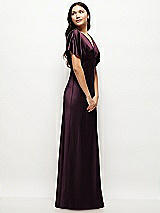 Side View Thumbnail - Deep Plum Plunge Neck Kimono Sleeve Satin Bias Maxi Dress