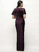 Rear View Thumbnail - Deep Plum Plunge Neck Kimono Sleeve Satin Bias Maxi Dress