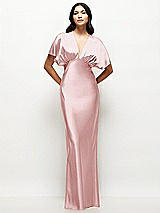 Front View Thumbnail - Ballet Pink Plunge Neck Kimono Sleeve Satin Bias Maxi Dress