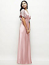 Side View Thumbnail - Ballet Pink Plunge Neck Kimono Sleeve Satin Bias Maxi Dress