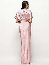 Rear View Thumbnail - Ballet Pink Plunge Neck Kimono Sleeve Satin Bias Maxi Dress