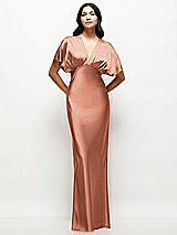 Front View Thumbnail - Copper Penny Plunge Neck Kimono Sleeve Satin Bias Maxi Dress