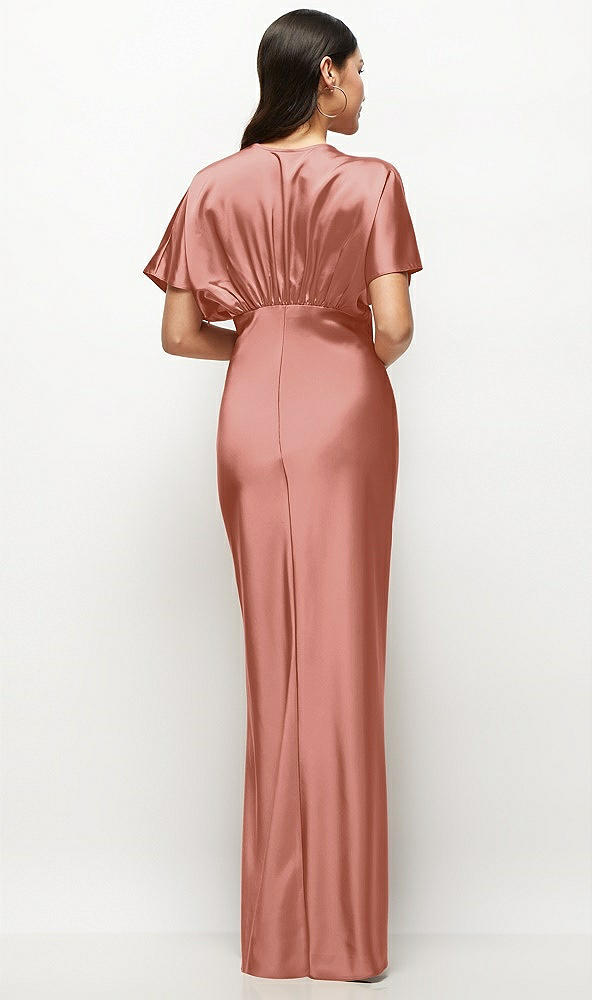 Back View - Desert Rose Plunge Neck Kimono Sleeve Satin Bias Maxi Dress