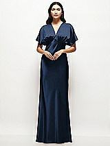 Alt View 1 Thumbnail - Midnight Navy Plunge Neck Kimono Sleeve Satin Bias Maxi Dress