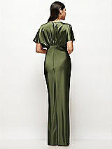 Rear View Thumbnail - Olive Green Plunge Neck Kimono Sleeve Satin Bias Maxi Dress