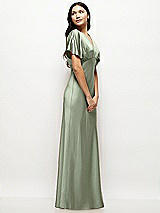 Side View Thumbnail - Sage Plunge Neck Kimono Sleeve Satin Bias Maxi Dress