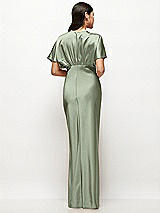 Rear View Thumbnail - Sage Plunge Neck Kimono Sleeve Satin Bias Maxi Dress