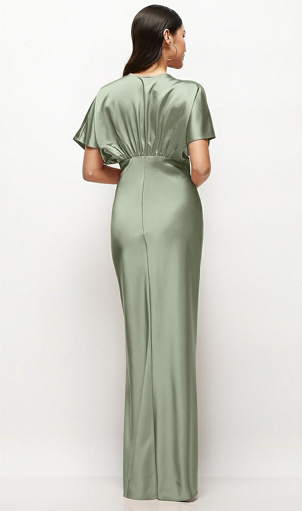 Back View - Sage Plunge Neck Kimono Sleeve Satin Bias Maxi Dress