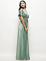 Side View Thumbnail - Seagrass Plunge Neck Kimono Sleeve Satin Bias Maxi Dress