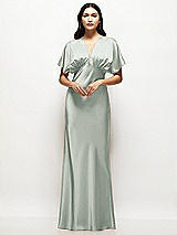 Alt View 1 Thumbnail - Willow Green Plunge Neck Kimono Sleeve Satin Bias Maxi Dress