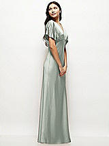 Side View Thumbnail - Willow Green Plunge Neck Kimono Sleeve Satin Bias Maxi Dress